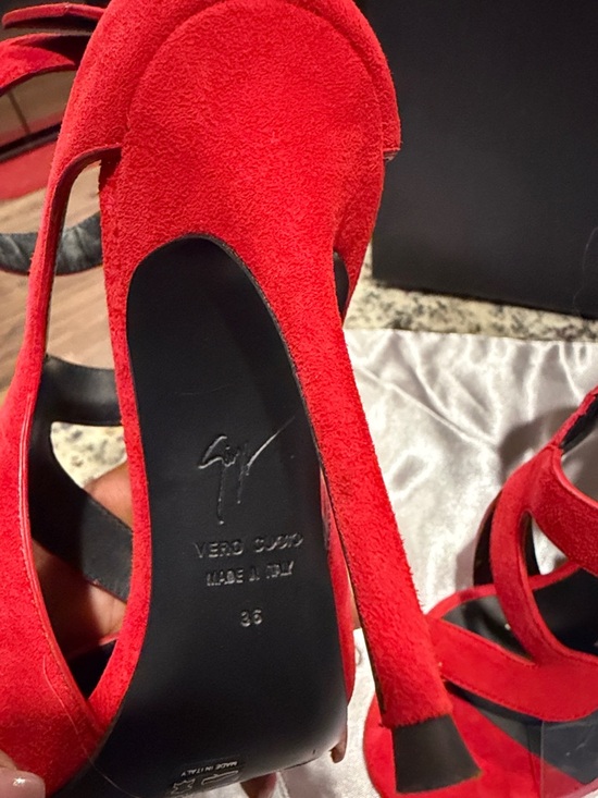 Giuseppe Zanotti Red Suede Cutout Stiletto Sandals
